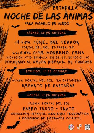 Póster halloween fiesta de disfraces terror negro y naranja