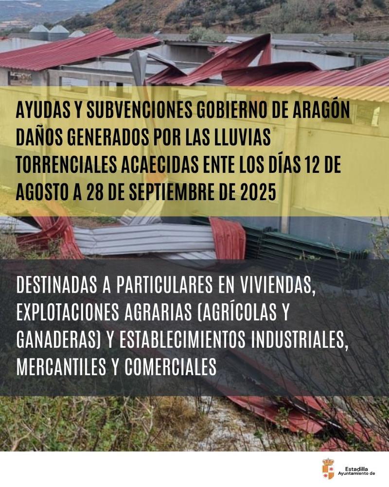 Imagen Ayudas y subvenciones Gobierno de Aragón daños generados por las lluvias torrenciales acaecidas ente los días 12 de agosto a 28 de septiembre de 2025