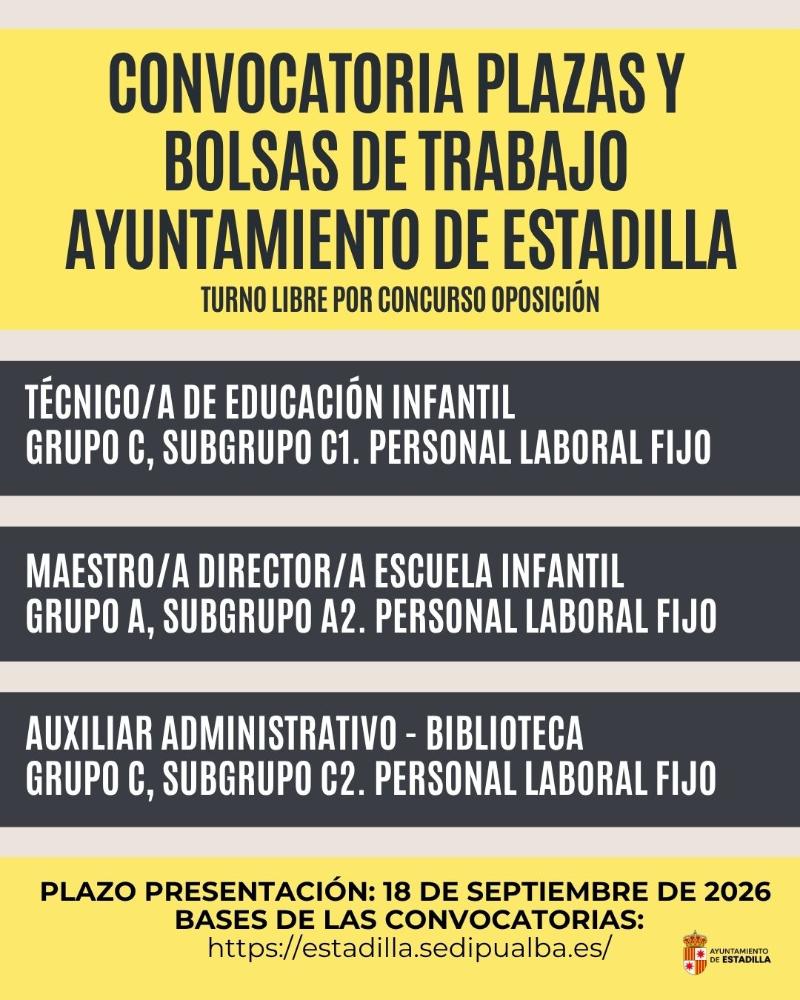 Imagen El Ayuntamiento de Estadilla convoca tres plazas y constituye bolsas de trabajo
