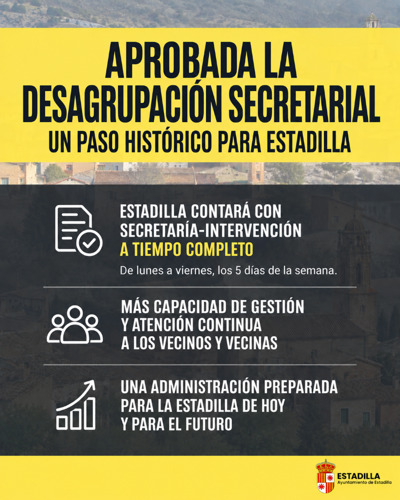 Imagen Estadilla contará con un puesto de Secretario-Interventor a tiempo completo tras aprobarse la desagrupación secretarial